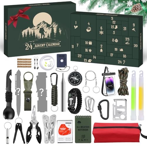 Adventskalender 2025 Männer Survival Kit,Weihnachtskalender Werkzeug Herren Jugendliche Jungs,Advent Calendar Men für Ihn Erwachsene Teenager Outdoor Camping Wandern,Mann Nützlich Geschenk Weihnachten