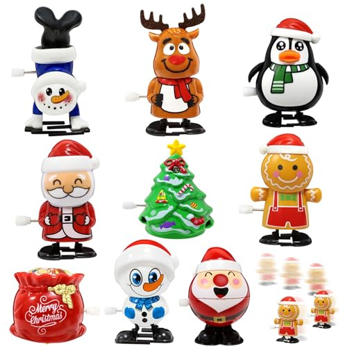 Audasi 9 Piece Christmas Wind Up Toy, Funny Jumping Xmas Gift Novelty Clockwork Toy Walking Wind up Spring Toys Assortments Christmas Stocking Stuffers Party Bag Fillers for Kids Boys and Girls
