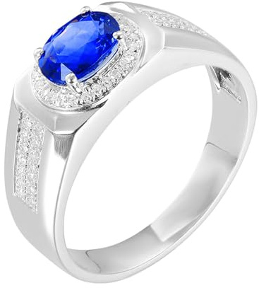 Lirzxin 14K 585 Weißgold Ring Herren, Eheringe für Männer Schlichter Breiter mit 1ct Oval Labor Erstellt Saphir und Moissanit Freundschaftsringe Partnerringe Weißgold Gr. 54 (17.2)