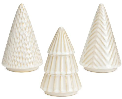matches21 HOME & HOBBY Keramik Tannenbäume weiß 3er Set, Dekofiguren 15 cm - Weihnachtsdeko im Scandi Stil als Tischdeko