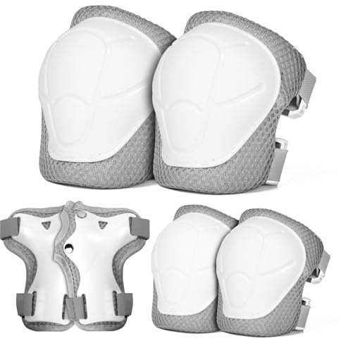 VICTGOAL Protezione Kit per Bambini, 6 Pezzi Protezioni Regolabili Ginocchiere Gomitiere e Protezioni per il polso per 3-8 anni, Adatto per Pattini a Rotelle Skateboard Ciclismo (Grigio, S: 3-8 anni)