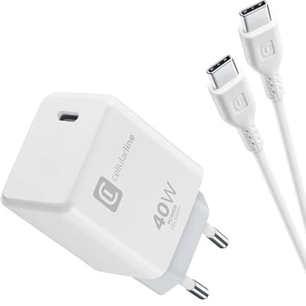 Cellularline Ladegerät-Kit USB-C 40W PD + 100cm Kabel – Schnellladen für iPhone Serie 17, iPad Pro 2025, MacBook – Weiß