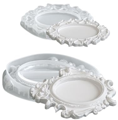 Stiesy Molde de resina de bandeja ovalada vintage, 2 moldes reutilizables para marco de fotos, portavelas, portavasos, moldes de silicona, soporte para platos de velas, molde para exhibición de joyas