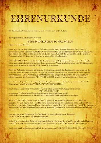 QUATSCHmanufaktur Urkunde PosterVerein der Alten Schachteln ca. 40 x 60 cm