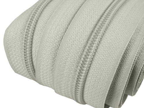 2 m endlos Reißverschluss 5 mm Laufschiene + 5 Zipper Meterware teilbar Farbwahl (hellgrau)
