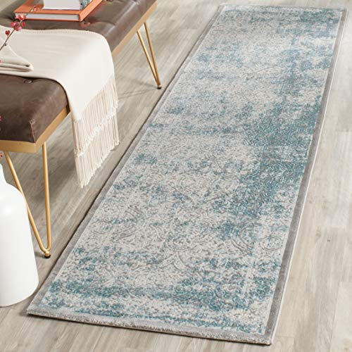 SAFAVIEH Passion Collection Runner Rug - 2'2 x 8', Turquoise & Ivory, Vintage Distressed Design, Non-Shedding & Easy Care, Ideal for High Traffic Areas in Living Room, Bedroom (PAS401B)