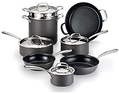 Lagostina Nera-Set di 12 pentole antiaderenti in Acciaio Inox martellato, Lavabile in lavastoviglie, Colore: Grigio, Alluminio