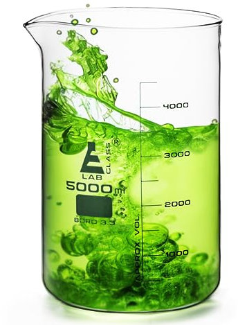 Eisco Borosilicate 3.3 Glass Beaker - 5000ml | Low Form with Spout | 500ml Graduations | 269mm Tall | 165mm Inner and 170mm Outer Diameter | Scientific Glassware for Lab Measurements