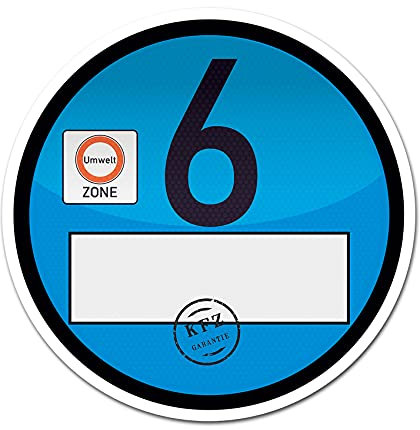 Finest Folia Haftfolie Euro 6 Plakette für Windschutzscheibe Umweltplakette Feinstaubplakette Spaßplakette Fun Folie für Fahrzeug Auto Kfz Zubehör R021 (Euro 6, 1 Stück)