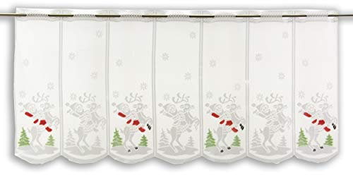 Startex Scheibengardine Weihnachtsmann auf Rentier | weiß | Höhe 50cm | Breite der Gardine frei wählbar in 16cm Schritten | Gardine | Panneaux |