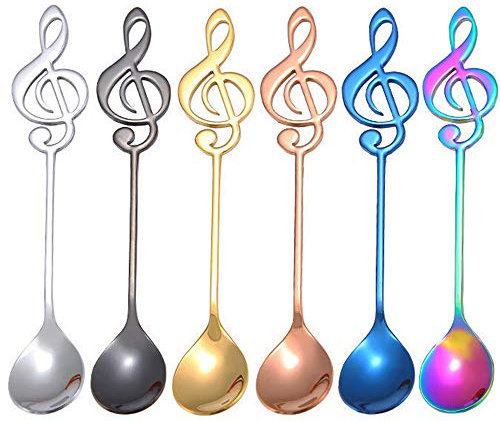 Coffee Spoons 6 Pack, Music Note Teaspoons Set 304 Stainless Steel Small Mini Espresso Spoons Stirring Mixing Decorative Drink Spoons for Tea, Ice Cream, Cake, Dessert, Soup, Antipasto, Sugar (6-inch)