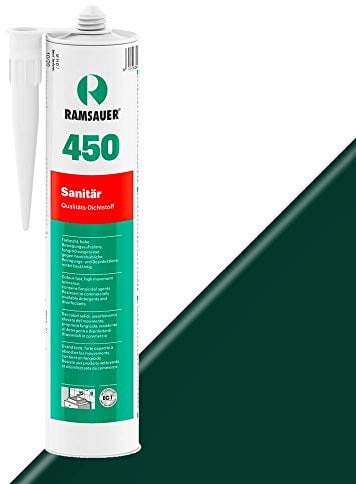 RAMSAUER 450 Sanitär 1K Silikon (Grün) - 310ml Kartusche, ideal für Feuchträume & Nassbereiche, Lebensmittelbereich, leicht verarbeitbar, schnelle Tiefhärtung, optimale Glättbarkeit
