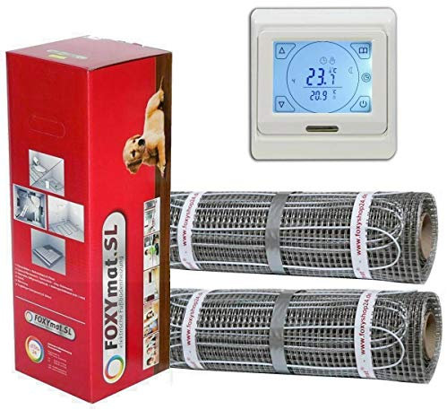 elektrische Fußbodenheizung FOXYMAT.SL (160 Watt pro m²) mit Thermostat QM-BLUE-TS, 16 m² (2 x 8m²)
