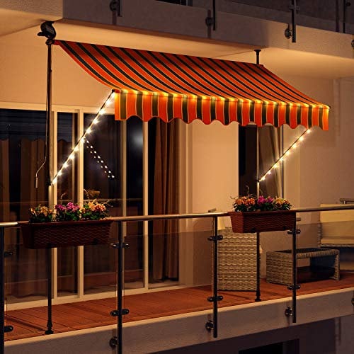 Swing & Harmonie Markise mit LED Beleuchtung - Gelenkarmmarkise - Sonnenschutz - Markisenabdeckung - Klemmmarkise für Balkon und Garten(200x150, orange/schwarz)