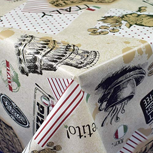 KEVKUS Tovaglia cerata al metro 01014-00 Italia Pizza Pasta Caffè a scelta rettangolare ovale (bordo di taglio, rotolo da 5 metri x 140 cm)