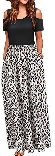 STYLEWORD Women's Summer Cold Shoulder Short Sleeve Maxi Dress Floral Print Elegant Long Dress with Pockets(Floral23-298,XXL)