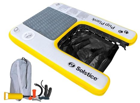 SOLSTICE Piattaforma gonfiabile per cani, per imbarcazioni e banchine, mini, capacità di 13,6 kg, piattaforma galleggiante per animali domestici, per lago, fiume, spiaggia e piscina, con pompa, design