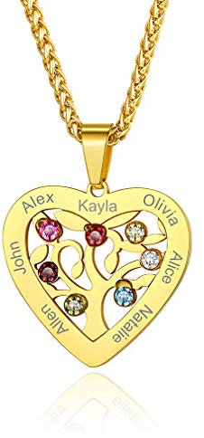 Custom4U Bijoux Collier Arbre de Vie Gravé avec Pierres de Naissance