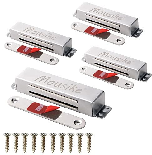 Mousike Magnetic Door Catch Heavy Duty 40KG Stainless Steel Door Magnets with Strong Magnetic for Kitchen Cupboard Wardrobe Closet Cabinet Door Latch (Silver 4 Pack)