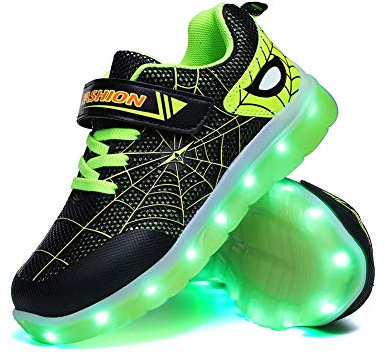YUNICUS Kleinkind Light Up Schuhe Jungen - Kinder LED Light Up Schuhe Sport Sneaker für Jungen Mädchen (Schwarz Grün 32 EU)