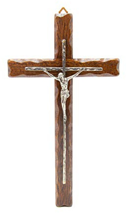 Wandkreuz aus Holz - Christus aus Metall - schmale Linie - hergestellt in Umbria Italy - (25 x 13 cm)