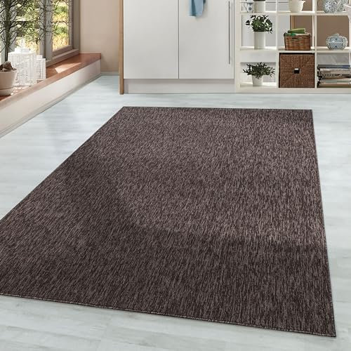 HomebyHome Teppich Wohnzimmer 140x200 cm Braun Einfarbig Meliert Design - Schlafzimmer Teppich Kurzflor Extra Weich Pflegeleicht Teppiche Waschbar für Küche Esszimmer - Carpet Living Room