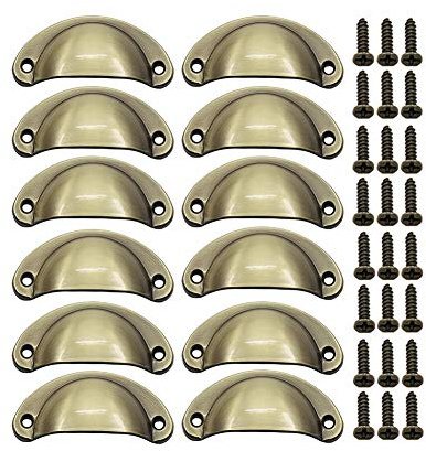 BOZONLI 12 × Poignée de Coquille Vintage pour Tiroir Armoire Meuble Cuisine, Alliage Fer-nickel Demi Lune Bouton de Meuble Bouton de Porte de Placard 8,1 cm x 3,5 cm Bronze Brossé