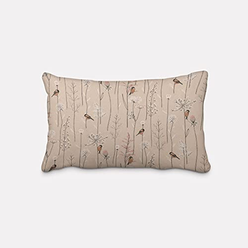 SCHÖNER LEBEN. Kissenhülle Soft Branch Blüten Gräser Vögel Natur r, Größe:30x50cm (HxB)