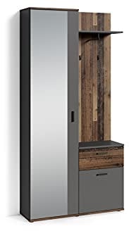 byLIVING Kompakt-Garderobe Jakob/Korpus in Old Wood braun/Schubladen-Front in anthrazit/Garderobe mit großer Spiegeltür/Fest montiertes Set/Kommode/Schuh-Schrank/B 97, H 195, T 30 cm