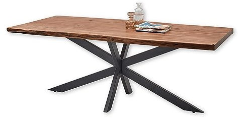 JARO Esstisch Massivholz Akazie - Hochwertiger Esszimmertisch mit sternförmigem Metallgestell für Ihr Esszimmer - 200 x 76,5 x 100 cm (B/H/T)