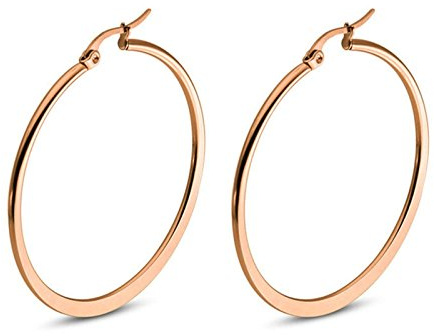 Ohrringe Damen Edelstahl Flache Creolen mit großem Kreis für Frauen 20mm/30mm/40mm/50mm/60mm Creolen Silber/Schwarz/Gold/Roségold
