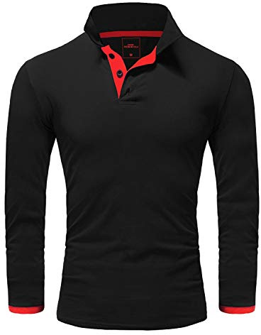 REPUBLIX Herren Poloshirt Basic Kontrast Langarm Polohemd Shirt R0521