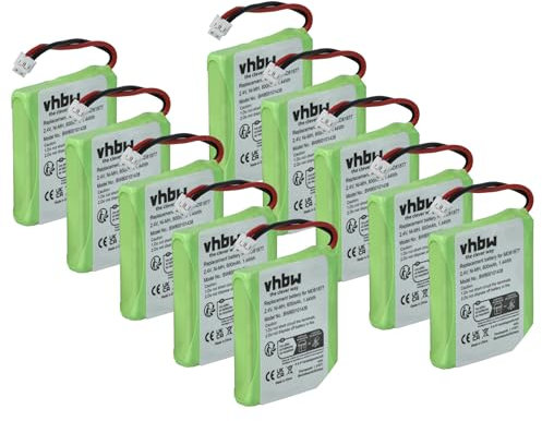 vhbw 10x Akku kompatibel mit Audioline Slim DECT 500, DECT 502, DECT 580, DECT 582, DECT 502 Duo schnurlos Festnetz Telefon (600 mAh, 2,4 V, NiMH)