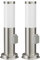ledscom.de 2 Stück Pollerleuchte PORU mit Steckdose für außen, edelstahl, rund, 38,5cm, inkl. E27 Lampe, 471lm, extra-warmweiß