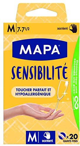 Mapa - Sensibilität – Dünne, puderfreie Vinyl-Handschuhe – recycelbar mit TerraCycle® – hypoallergen – 1 Box mit 20 Handschuhen – Größe M