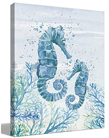 Kunstdruck auf Leinwand, Motiv: Ozean, Strand, Sommer, Seepferdchen, Dekoration für Küstenhaus, Zuhause, Schlafzimmer, Wohnzimmer, Badezimmer, Büro, Meeresleben, Kunstdekoration, 27,9 x 35,6 cm,