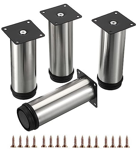SUMNACON 4 Pcs 15CM Stainless Steel Furniture Legs Cabinet Legs, Adjustable Sofa Feet Dresser Feet Replacement Supporting Legs for Worktop Breakfast Bar Desk Table (Silver)