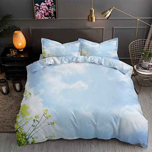 Housse de Couette 240 X 260 Ciel Bleu Parure de Lit 240 X 260 Colza 2 Personnes ImpriméEs Housses de Couettes Microfibre Douceur avec 2 Taies d'oreiller, avec Fermeture ZippéE