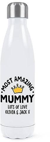 Personalised Most Amazing Mummy Crown Double Wall Water Bottle Insulated Stainless Steel Sports Drinks 500ml White
