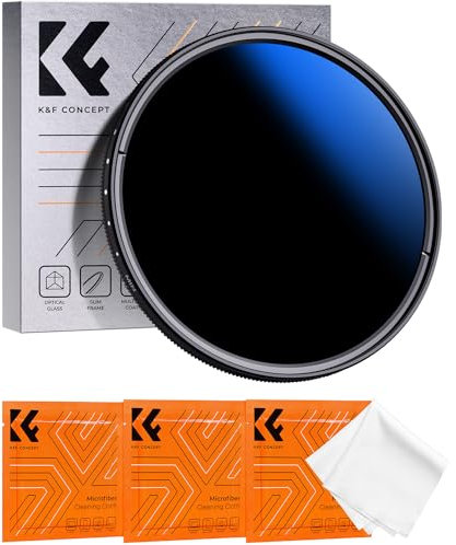 K&F Concept Ø49mm Filtre ND2-2000 Variable 1-11 F-Stops Densité Neutre et 3 Chiffons de Nettoyage en Microfibre Emballé sous Vide pour Objectif Appareil Photo (K Série)