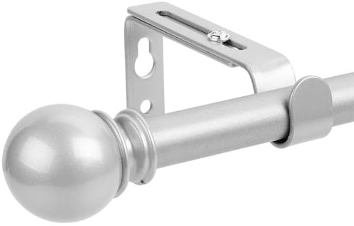 Gardinenstange, 70-340cm Gardinenstange mit rundem Endstück mit Halterungen, Beschläge-Set aus Edelstahl, Gardinenstange Verstellbare Dekorative für Wohnzimmer Schlafzimmer Fenster/Silber