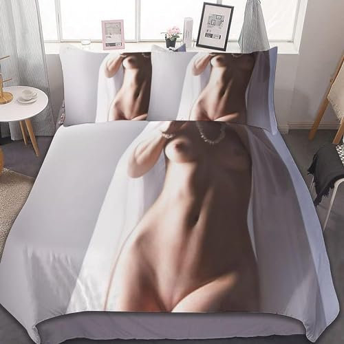 Sexy Nackt Bettwäsche 155x220 Weich Kuschelige Mikrofaser 3D Druck Sexy Nackt Bettwäsche-Sets Bettbezug und 2 Kissenbezug 80x80 cm mit Reißverschluss A1130