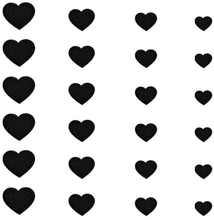 ZYYC 24 schwarze herzförmige Bügelflicken, schwarze Herz-Aufnäher, herzförmige Bügelbilder