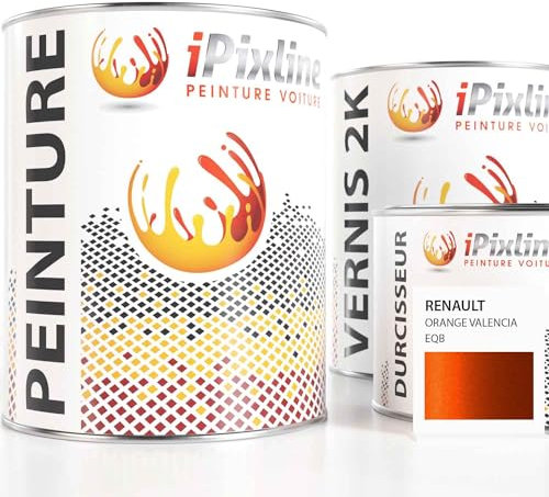 ipixline Kit Retouche Peinture Carrosserie Voiture - Pot Peinture Auto 500 ml, Vernis 2k 330 ml, Durcisseur 170 ml - Compatible avec Renault - Orange Valencia EQB