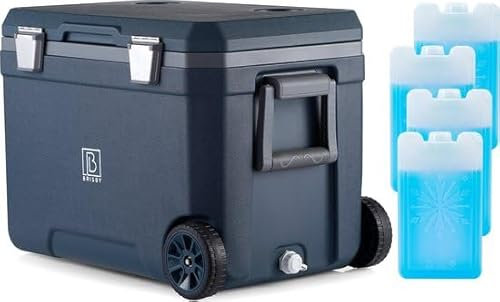 Brisby Kühlbox Camping - 45L, Kühlbox ohne Strom, inkl. 4 Dicke Kühlelemente, 3 Tage kühle Isolation, mit Rollen, solide und robust Design