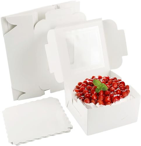 Esmula 25 Stück Pappe Geschenkbox Weiß Mit Sichtfenster Cupcake Boxen, 24 x 24 x 9 cm - Gebäckschachteln mit Tortenplatten für Kekse, Muffin, Torten, Pralinen Verpackung & Cupcake Box