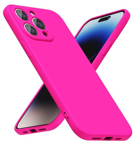 LoeoeL for iPhone 14 Pro Phone Case Silicone, Fluorescent Neon Hot Pink Bright Color Matte TPU, Minimalist Ultra Thin Slim Soft Rubber Gel Girly Cute Case for Women Men, Camera Cover Protection