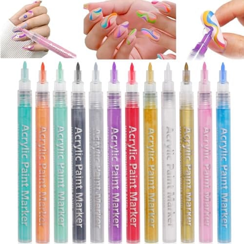 12PCS/Set Nail Art Pens 12 Colors Nail Polish Pens Quick Dry Art Paint Smooth Graffiti Dotting Pen Waterproof Drawing Painting Polish Design