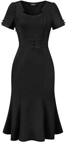 Allegra K Elegant Sheath Dress for Women's Office Work Fishtail Short Sleeve Cocktail Dress Black M