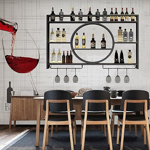 Casier à vin Mural casier à vin Mural avec Support de Verre à vin Suspendu sous étagère étagères de Bar Porte-Bouteille de vin présentoir Support de Rangement de Bouteilles pour Placard avec